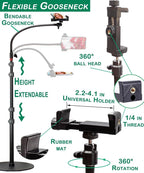 Phone Overhead Stand, Gooseneck Phone Floor Stand, Tall Video Cell Phone Mount - Image 2