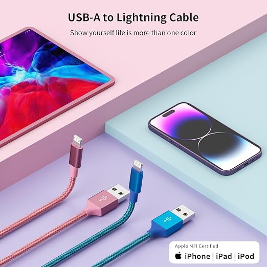 iPhone Charger, Charging Cable 4 Pack MFi Certified Nylon Braided USB to iPhone - Image 5