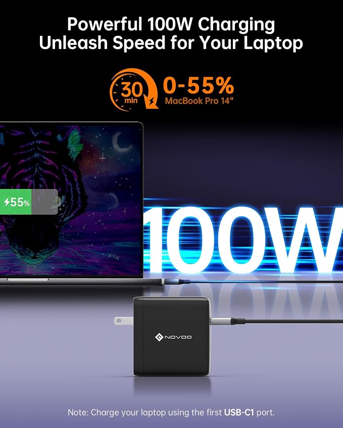 100W USB C Charger, 120W MacBook Pro Charger, 3-Port GaN Fast Charger - Image 3
