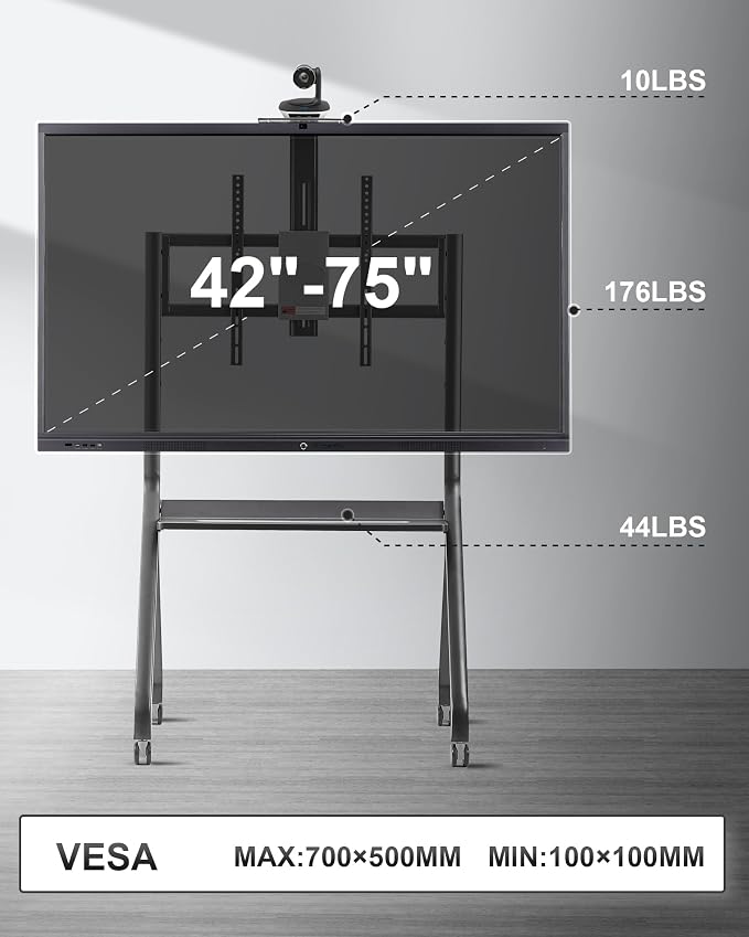 Smart Board Stand with Camera Tray Fits 42"-75" Screens, Interactive Whiteboard - Image 3
