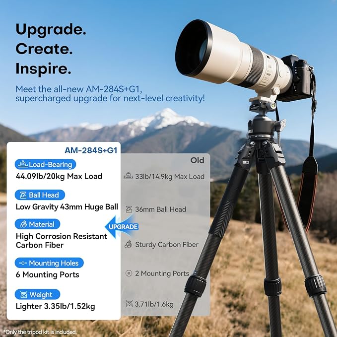 SIRUI Professional Travel Carbon Fiber Tripod 20kg/44lbs Load, Max Tube Dia - Image 2