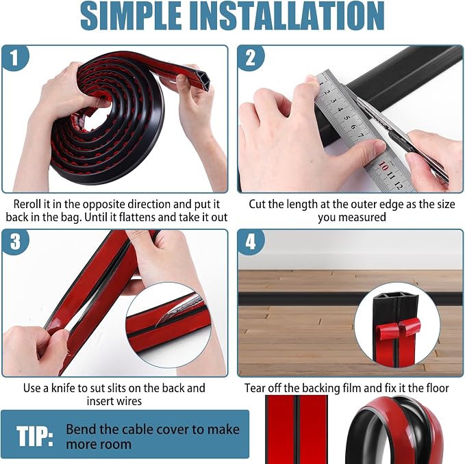 Floor Cord Covers for Wires 10FT Cable Hider Wire Coverr Self Adhesive Cord - Image 7