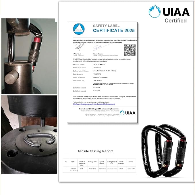 FresKaro UIAA Certified 25KN Auto Locking Climbing Carabiner Clips, Twist Lock - Image 4