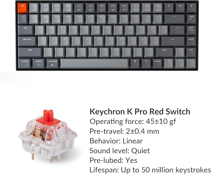 Keychron K2 75% Layout Bluetooth Mechanical Keyboard K Pro Red Switch/White LED - Image 6