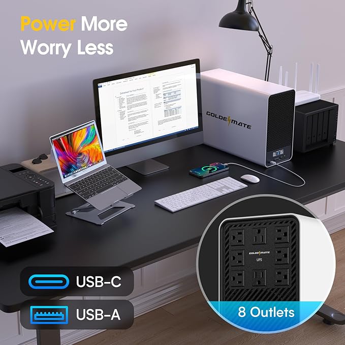 GOLDENMATE 1500VA/1000W Lithium UPS Battery Backup and Surge Protector - Image 8