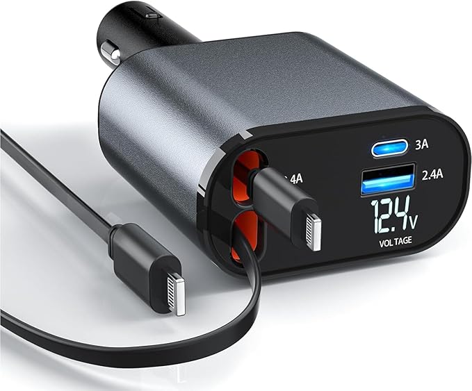 Retractable Car Charger，4 in1 Fast Car Phone Charger by ONEUPIN