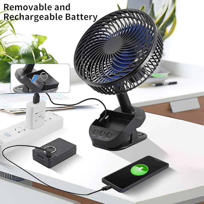 ATEngeus 4 in1 USB Fan, 8” Clip Fan, 10000mAh Rechargeable Table Fan, 5 Speeds - Image 7