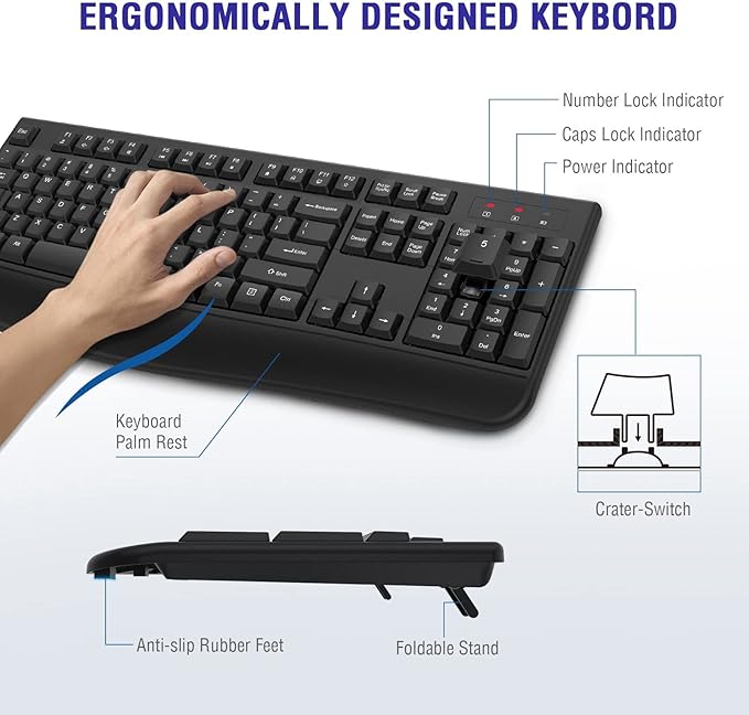 Wireless Keyboard, 2.4G Full-Sized Ergonomic Wireless Computer Keyboard - Image 3