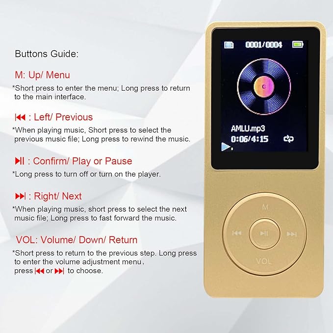 MP3 Player 32GB with Speaker Earphone Portable Mini Golden Music Player Support - Image 2