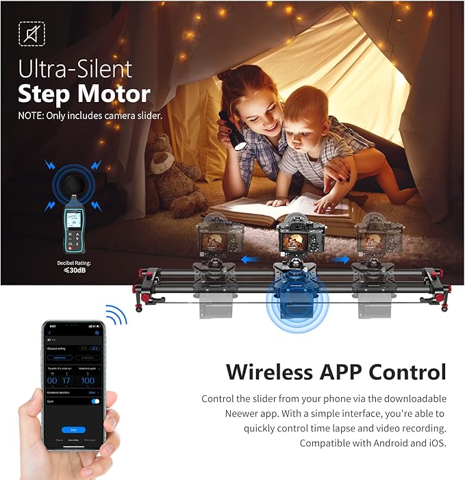 NEEWER 39.4”/100cm Motorized Camera Slider, App Wireless Control Carbon Fiber - Image 2