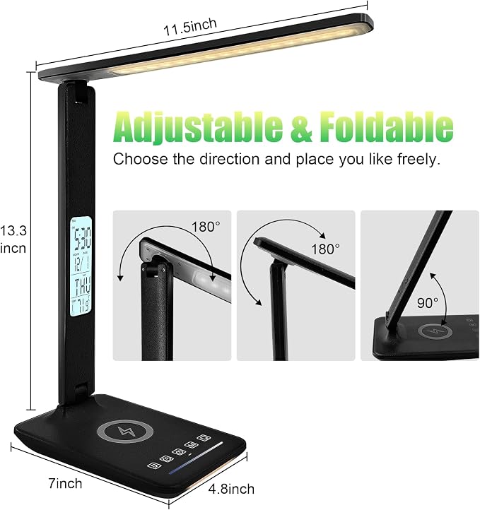 Desk Lamp with Wireless Charger，USB Charging Port, Dimmable Office Desk Light - Image 6