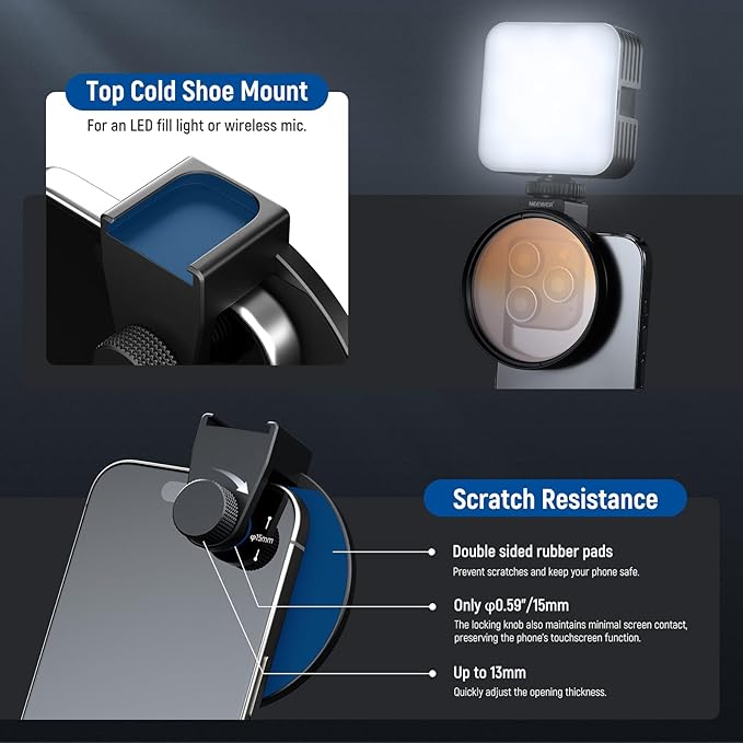 NEEWER Clip On 67mm Phone ND Filter Kit, Upgraded Lens Clip Cold Shoe - Image 7