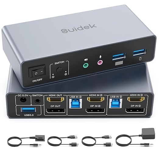 HDMI Displayport KVM Switch, 2 Computers 2 Monitors 4K@60Hz KVM Switcher Dual by SuidekDirect