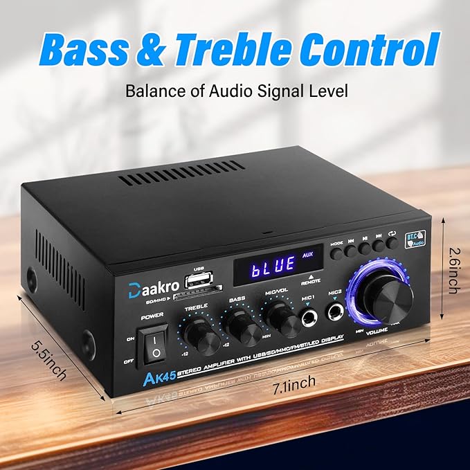 Daakro AK45 Stereo Audio Amplifier, 300W Home 2 Channel Wireless Bluetooth 5.0 - Image 6