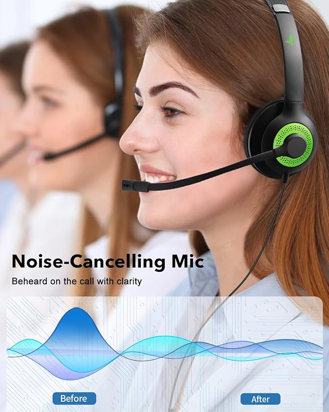 USB Headset with Mic for PC, On-Ear Computer Laptop Headphones with Noise - Image 2