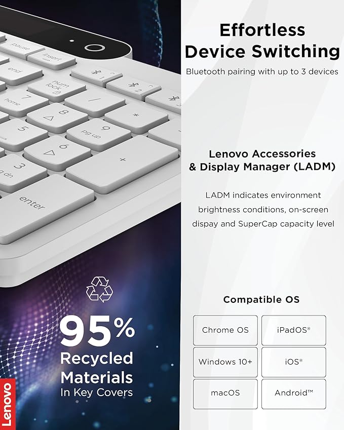 Lenovo 800 Self-Charging Bluetooth Keyboard, Uses Ambient Light - Image 4