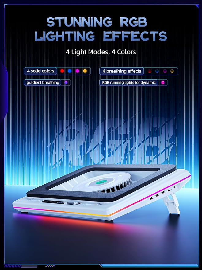 llano RGB Laptop Cooling Pad, Powerful Turbofan, Quiet Cooling, Touch Control - Image 5