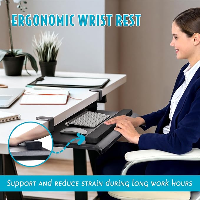 EHO Large Ergonomic C-Clamp Keyboard Tray Mount Under Desk - Image 4