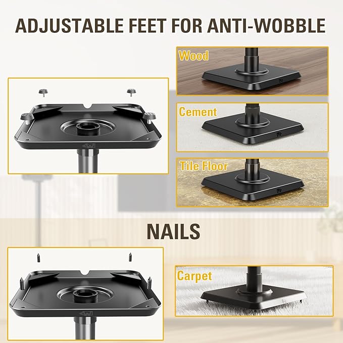 Mounting Dream Black Alloy Steel Speaker Stands, Height Adjustable Bookshelf - Image 5