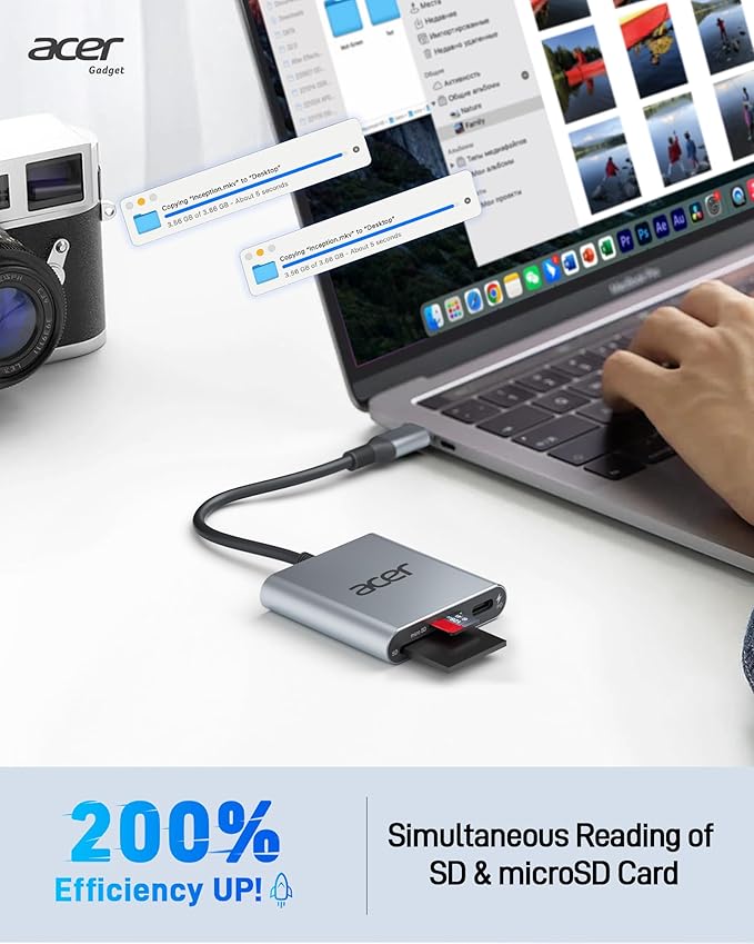 Acer SD 4.0 Card Reader, UHS-II Micro SD Reader USB C, Dual Slot Type C Memory - Image 4