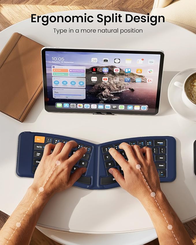 ProtoArc Ergonomic Foldable Keyboard, XK03 Split Folding Travel Bluetooth - Image 2