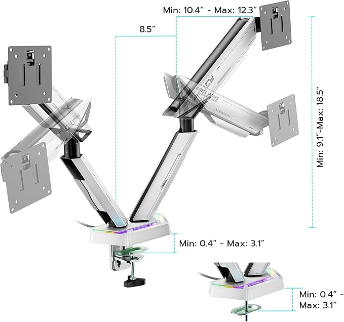 ARES WING RGB Dual Monitor Arm for 17-38" Ultrawide Screens, Holds 35.2lbs - Image 9
