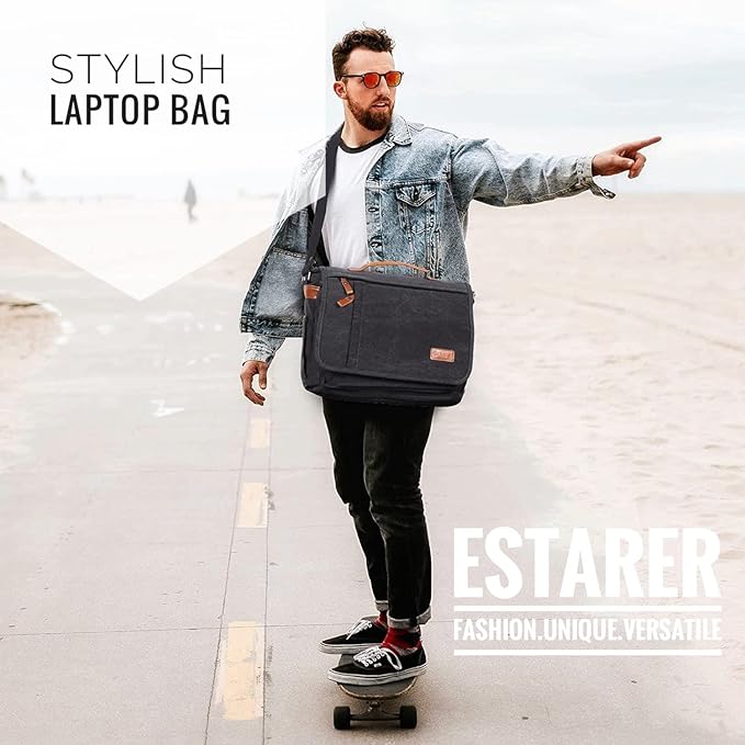 ESTARER Laptop Messenger Bag 17-17.3 Inch Water-resistant Canvas Shoulder Bag - Image 2