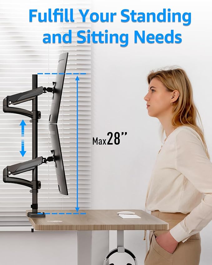MOUNTUP Vertical Dual Monitor Mount Holds 4.4-17.6lbs, Dual Monitor Stand - Image 3
