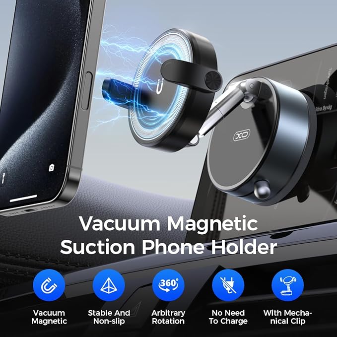 2-in-1 Clip & Vacuum Magnetic Suction Phone Holder, Upgraded 360° Adjustable - Image 2