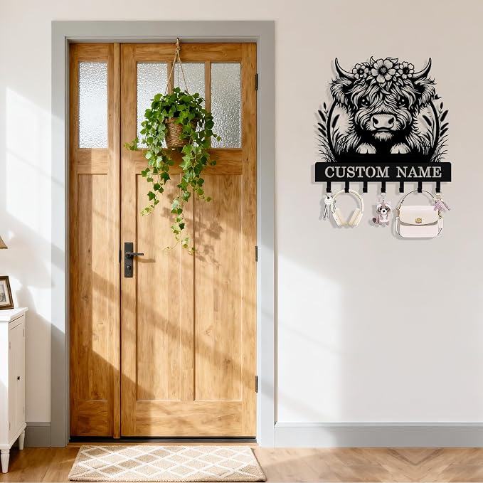Personalized Highland Cow Key Holder Wall Mount, Custom Metal Key Rack Key - Image 2