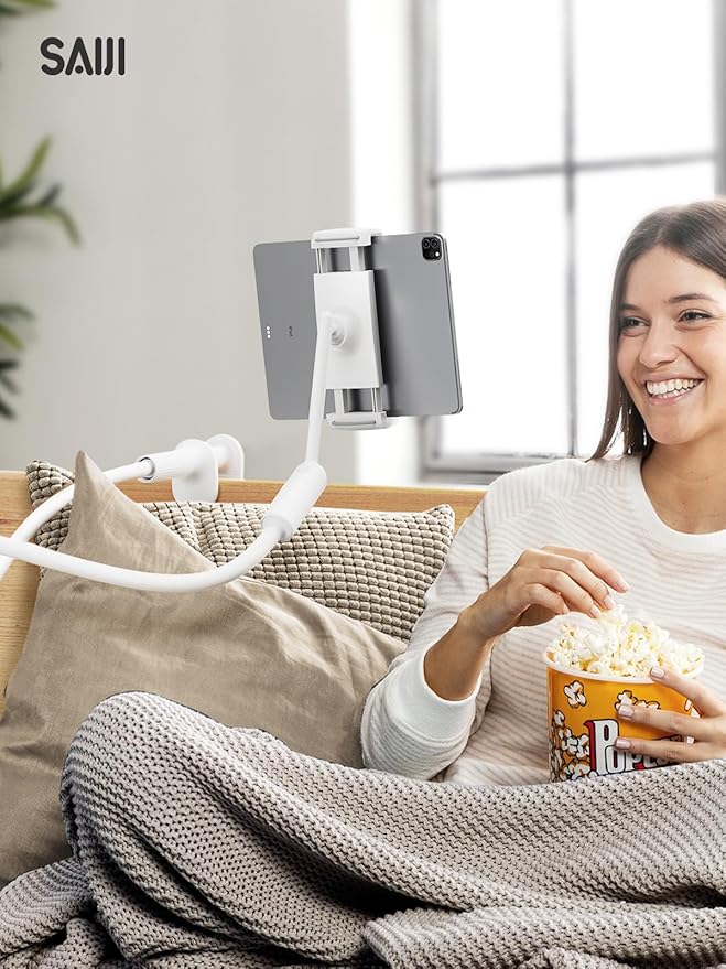 SAIJI Gooseneck Tablet Holder for Bed, One-Hand Adjustable, Upgraded Base - Image 7
