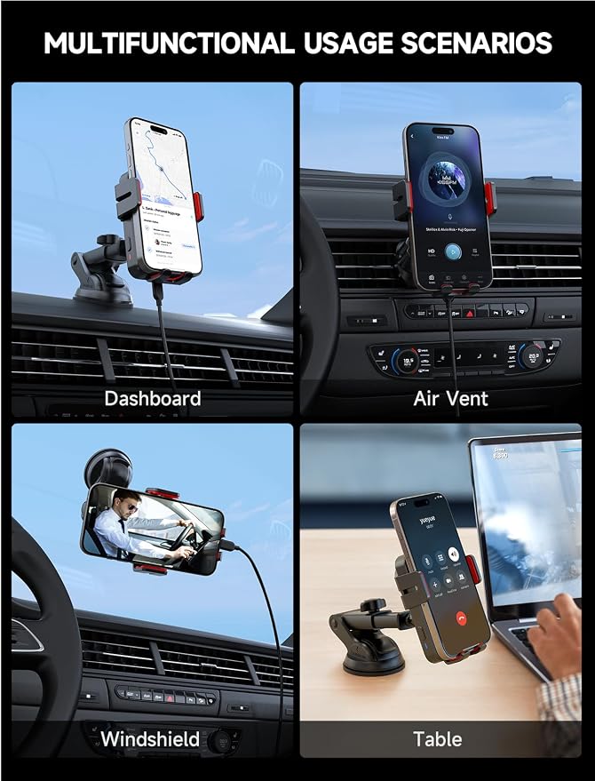 MOKPR Wireless Car Charger, 15W Auto Clamping Car Charger Dash Windshield Air - Image 2