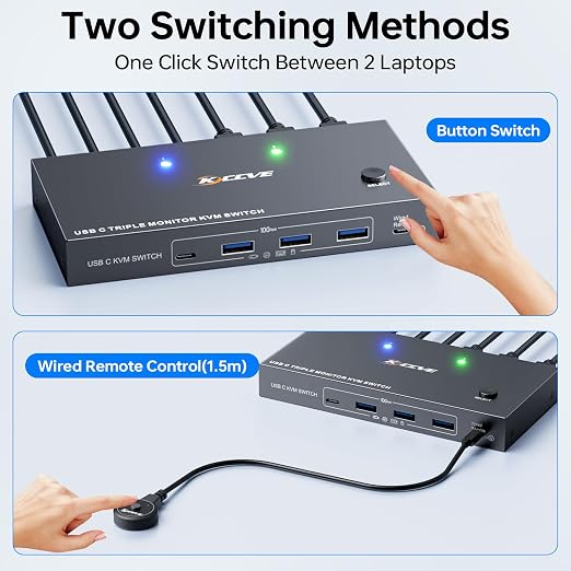 USB C KVM Switch 3 Monitors 2 Laptops 4K 1080P@60Hz, USB-C Docking Station - Image 5