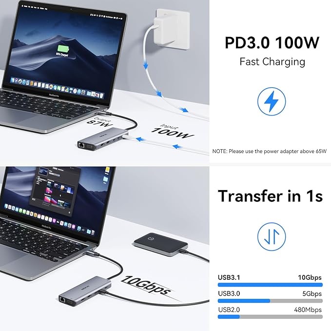 USB C Laptop Docking Station Dual Monitor, 14 in 1 Docking Station 3 Monitors - Image 6