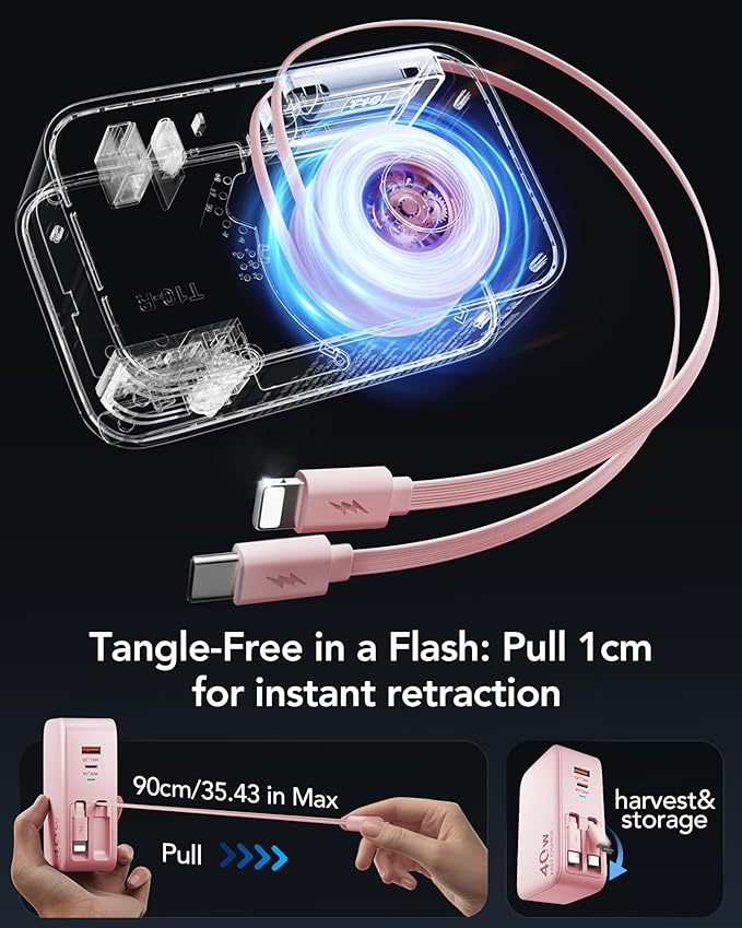 4-in-1 Retractable Gan Wall Charger Plug, Travel Essentials Brick Multiport USB - Image 4
