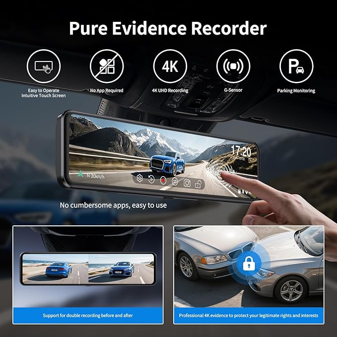 JOMISE G814 11" 4K+2.5K Rear View Mirror Camera — No WiFi/Bluetooth, Mirror - Image 2