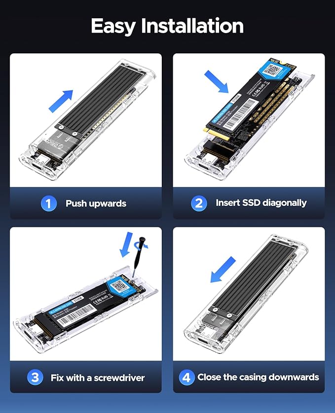 ORICO M.2 NVMe SSD Enclosure, USB 3.2 Gen 2, Transparent External Solid State - Image 6