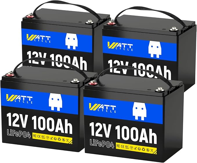 12V 100Ah LiFePO4 Lithium Battery 4 Pack by Wattcycle