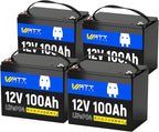 12V 100Ah LiFePO4 Lithium Battery 4 Pack by Wattcycle