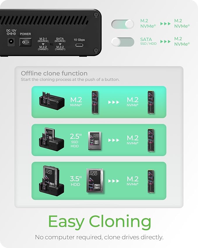 M.2 NVMe & SATA SSD/HDD Hard Drive Docking Station, ICY BOX USB-C 10Gbps NVMe - Image 2