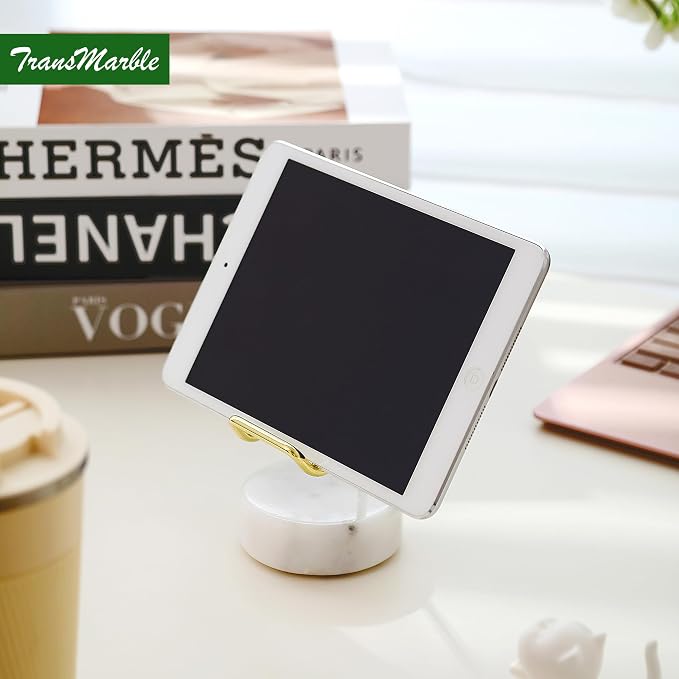 Marble Phone Stand with Metal Holder, Charging Available While Using, Swipe Up - Image 3
