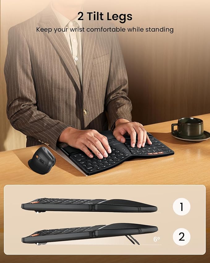 ProtoArc Bluetooth Ergonomic Keyboard, EK04 Mini Compact Wireless Ergo Keyboard - Image 3