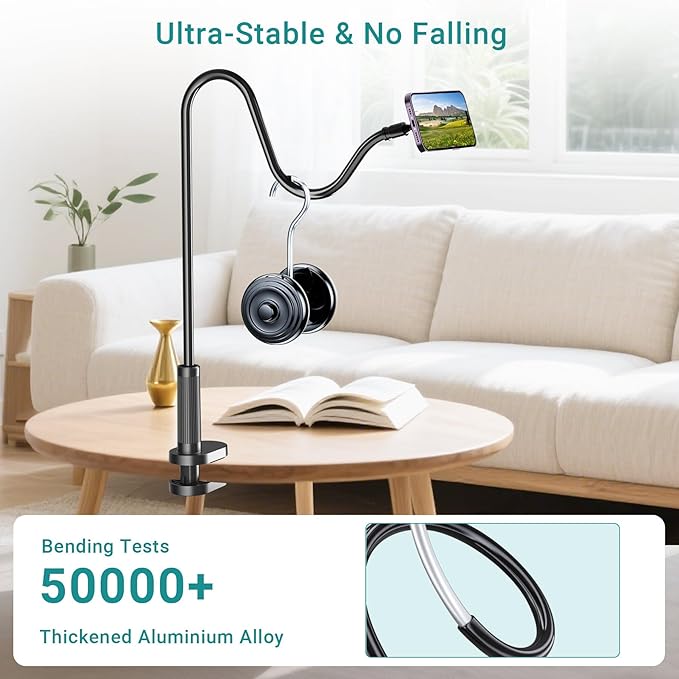 Gooseneck Phone Holder for Bed, Magnetic Cell Phone Stand for iPhone 16 15 14 - Image 5