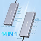 Laptop Docking Station Dual Monitor, 14 in 1 USB C Hub Multiport Adapter Dongle - Image 2