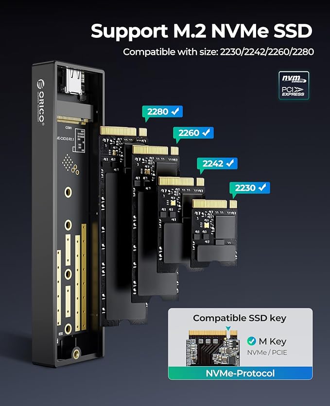 ORICO M.2 NVMe SSD Enclosure, USB 3.1 Gen 2 PCIe External Adapter NVMe Case - Image 3