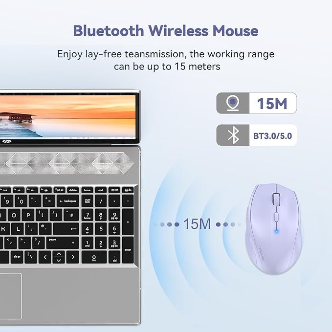 TECKNET Bluetooth Mouse, 4800 DPI Wireless Mouse, 2-Year Battery 6 Adjustable - Image 3