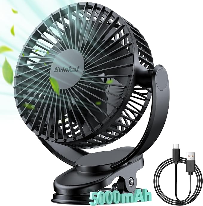 USB Personal Clip on Fan 5000mAh Battery Operated 6in, Type C, 3 Speed by FocusedUSBsmallappliances