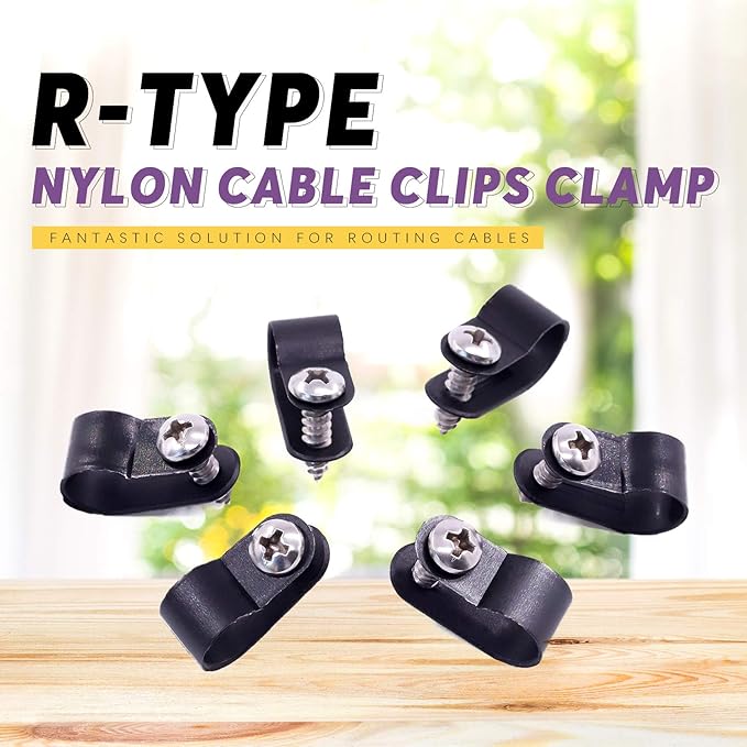 Swpeet 120 Pack Black 3/8 Inch Nylon Plastic R-Type Cable Clips Clamp Kit - Image 4