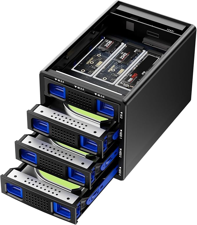 Hybrid 3*2.5/3.5" SATA HDD/SSD+3* M / B+M Key M.2 NVMe Enclosure by Cenmate