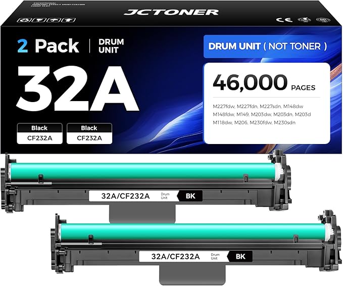 32A CF232A Drum Unit Not Toner 2-Pack Black Replacement by JCTONER